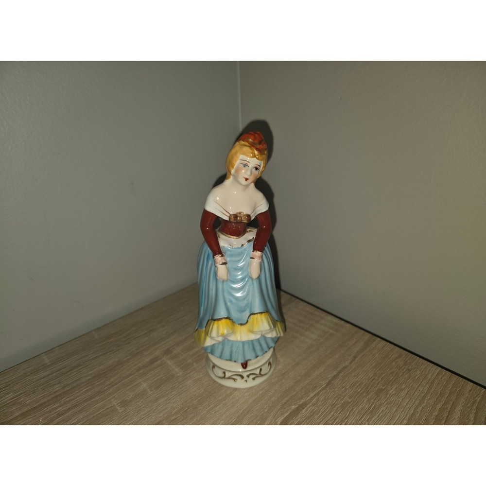 Vintage Moriyama Colonial Woman Figurine Made in Occupied Japan Porcelain Blue
